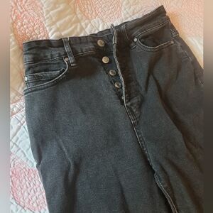 Sol Wide Leg High Waisted Button Fly Black Jeans